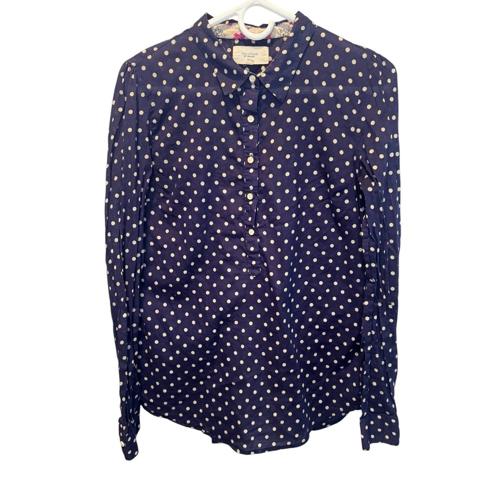 Birds of Paradis by Trovata Womens Navy Polka Dot Popover Lace Back Top M
